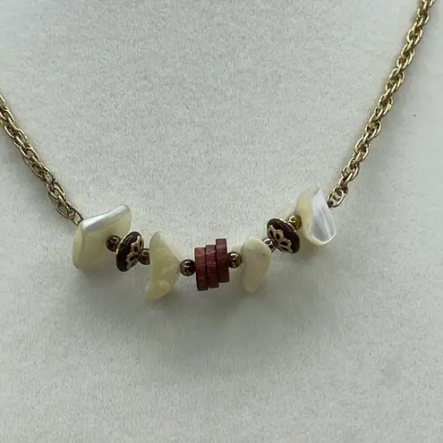 Mother of Pearl metal wood beaded choker. White