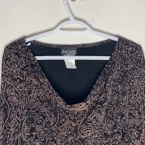 XScape evening paisley shimmer drape neckline top size L