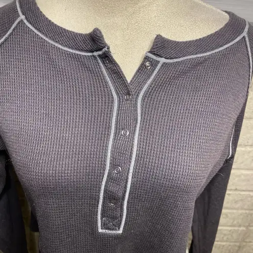Intimately Free People Grey Waffle Knit Cropped Henley Long Sleeve Top Size XS Gray