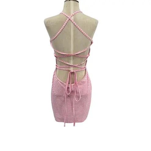 Ellesse Fonti Dress Mini Open Strappy Back Gingham Pink White Size US 10