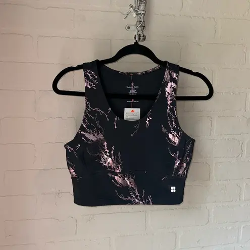 Sweaty Betty  Kenza Foil Tank small In Black Rose Foil Print NWT gray pink