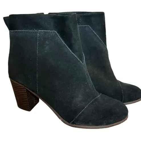Toms  Lunata pieced suede black boot block heel women's side zip up ankle bootie