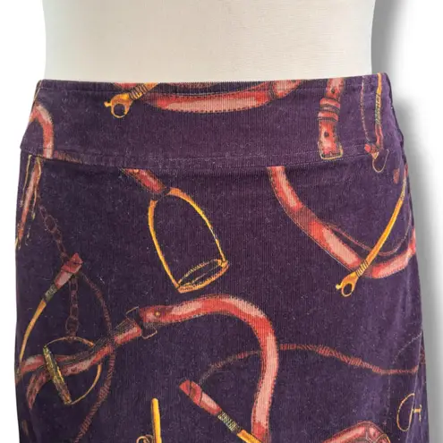 Vintage Y2K Talbots Equestrian Corduroy Mini Skirt Horse Bit Stirrup Print 14 Purple