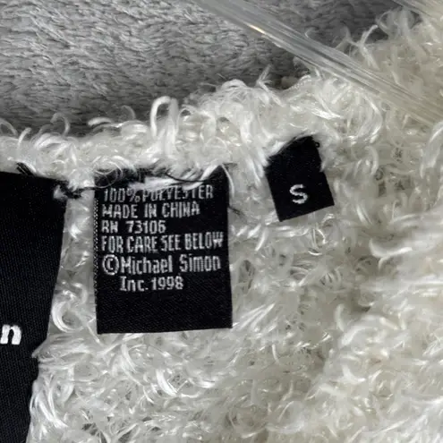 Michael Simon Sweater White Fuzzy Cardigan Shaggy Neutral Bohemian Casual Small