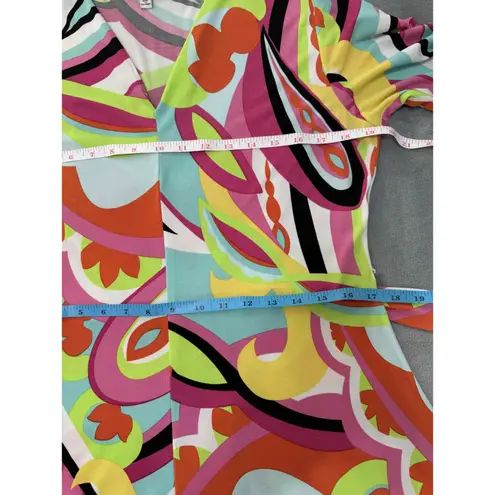 CHAUS NEW YORK Multicolor Vneck 3/4 Sleeves Abstract Pattern Dress Size Large