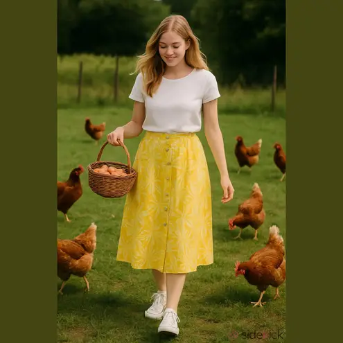 Plus size linen yellow boho floral skirt pleated skirt drop waist wildflowers