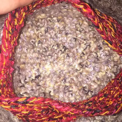 Gray & Red Cozy Fuzzy Warm Handmade Knit Hat NWOT