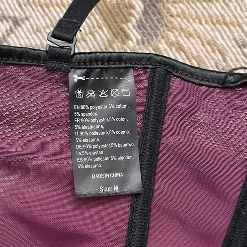 Purple & Black Bustier Top Lace Corset Lingerie Strapless M Medium