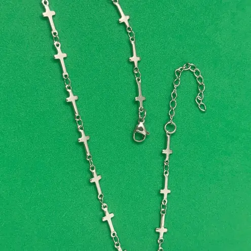 Titanium Steel Link Chain Cross Choker Necklace for Men Women Silver