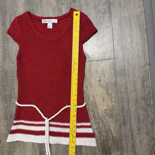 Vintage Red White Preppy Nautical Rope Belted Tunic Sweater East Coast Sz Large