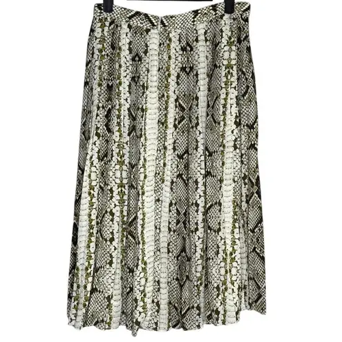J.Crew  Snakeskin Pleated A Line Silhouette Flowy Lined Midi Skirt 2 Cream Brown
