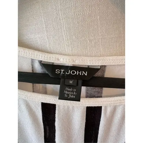 St. John Black and White Striped Short Sleeve Blouse Women’s Size Medium
