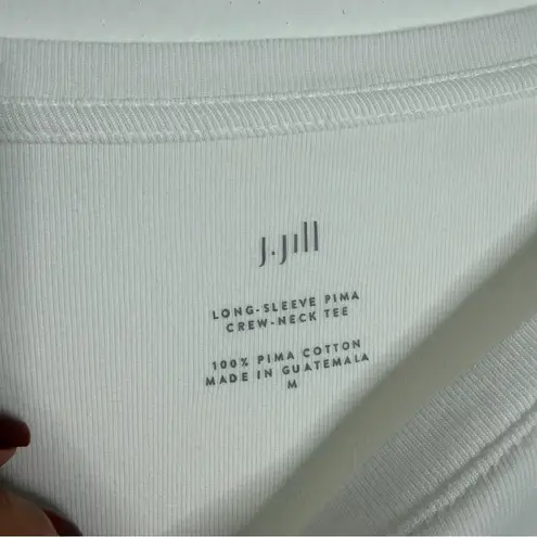 J. Jill White Long Sleeve Pima Crew Neck Tee Medium Stretch Comfort Basic Staple
