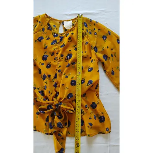 Harper Heritage floral print yellow blouse women's top 3/4 Sleeves Size XS
