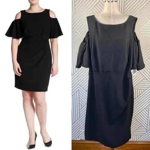 Eliza J Black Cold Shoulder Ruffle Cocktail Dress