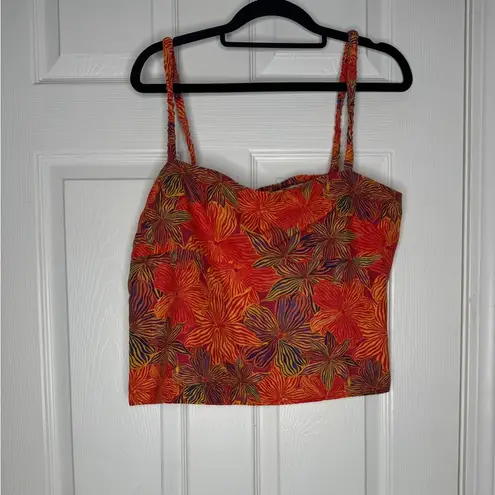 HOUSE OF HARLOW 1960 Tropical Floral Backless Tank And Shorts Set Linen Blend M Orange Size M