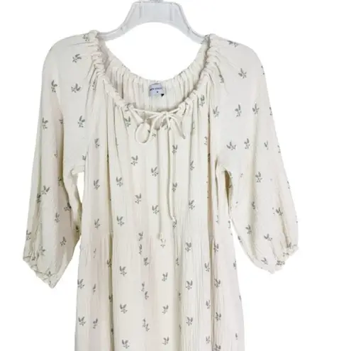 Worth Collective Avery Tiered Cotton Midi Dress in Soy/Sage Foliage Size M Green