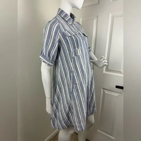 Dreamers Heroes & Blue/White/Taupe Stripe Linen Blend Shirt Dress Sz M. #239