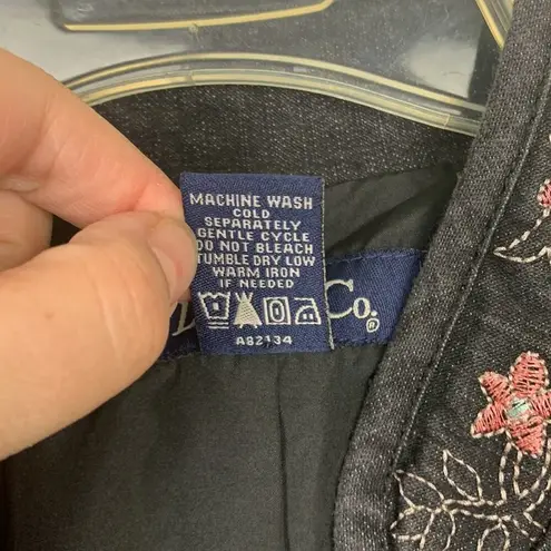 Denim & Co womens small black floral embroidered button up jacket blazer fairy b