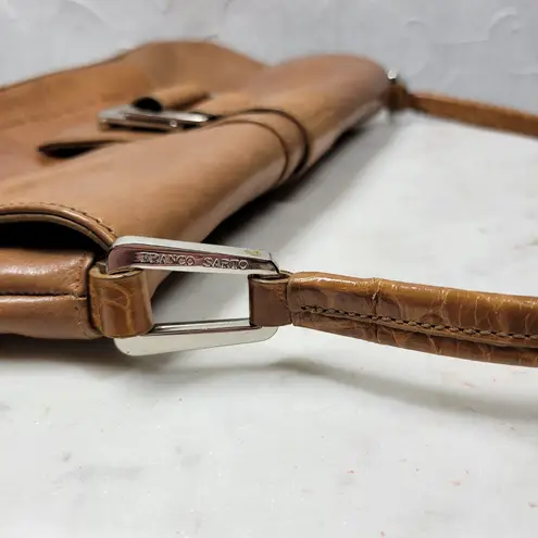 Franco Sarto VTG  Y2K Leather Shoulder Bag Tan Alligator Trim Baguette Purse