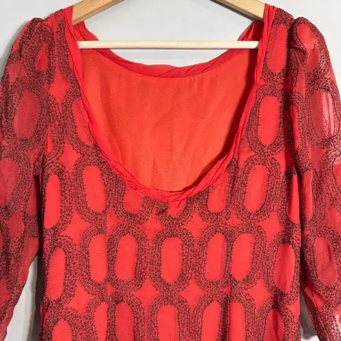 Tracy Reese Frock! by Silk Backless Mini Dress Women's 4 Red Black Embroidered