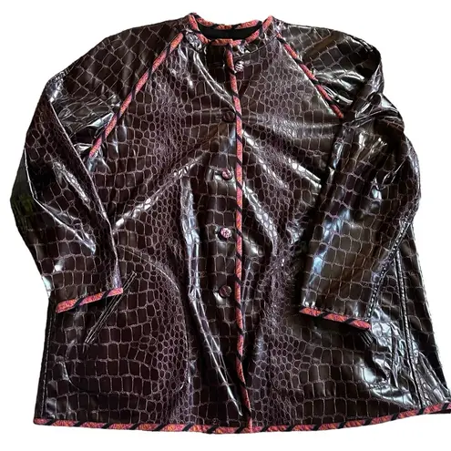KOOS of Course! Reversible Snake Print Vinyl Jacket Size 1X A63817 Brown