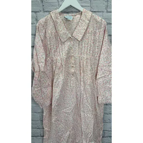 Vintage Amy Sue Flannel Nightgown Size M Peach Pink Floral Long Sleeve Cottage Size M