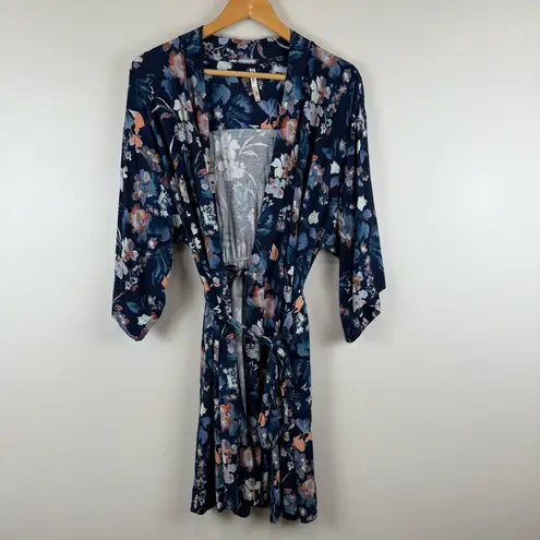 Soma Cool Nights Short Robe in Phantom Floral Navy Women's Size S/M
