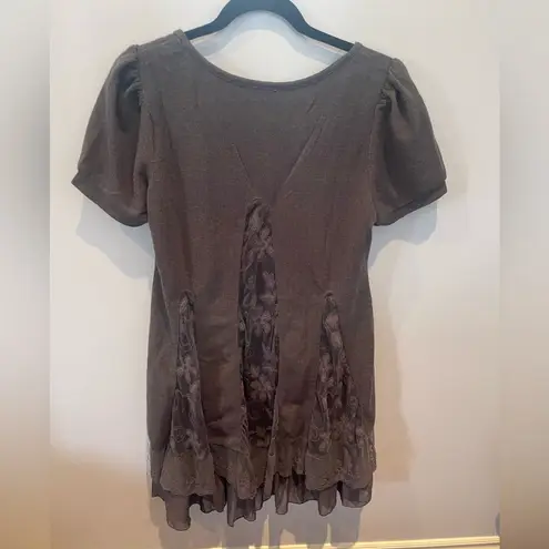 Blue Bird  Women's Lace Detailed Sweater Dress Tunic Top Gray Lined Size L