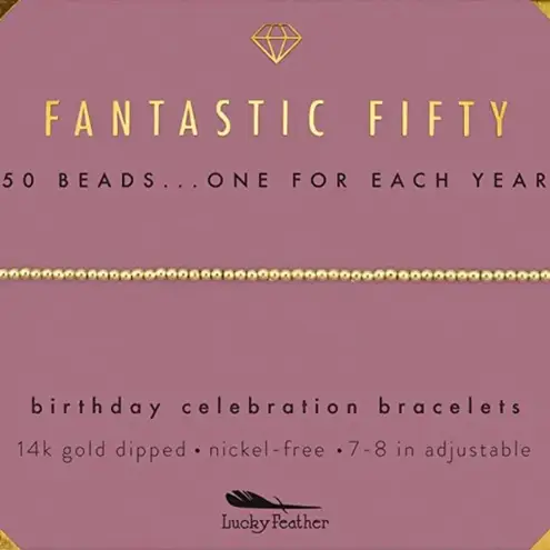 NIB LUCKY FEATHER 14K Gold Dipped Milestone 50th Birthday Stretch Bracelet