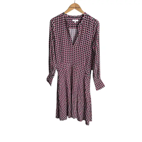 Equipment Magnolia Houndstooth Keyhole Neck A-line Midi Dress Amaranth Multi