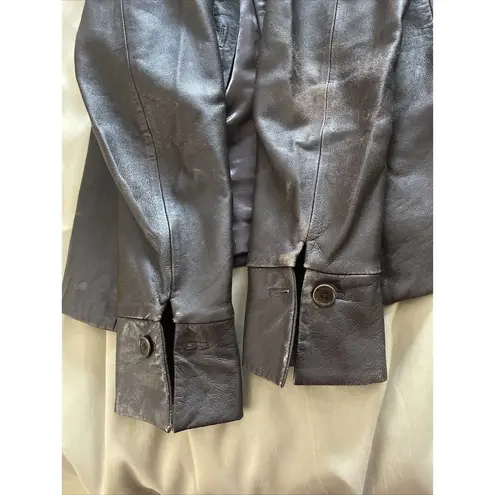 BCBGMAXAZRIA BCBG MAX AZARIA Leather Jacket Womens Size 8 Brown Long Sleeve Buttons Front