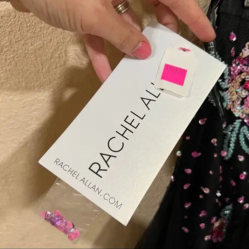 Rachel Allan 7511 floral black tulle high neckline two piece prom dress NEW 0