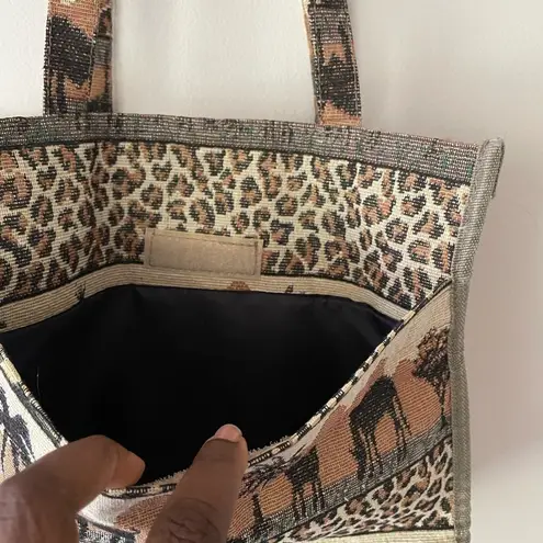 Vintage 80s Safari Animal Print tapestry tote bag vacation beach resort travel Brown