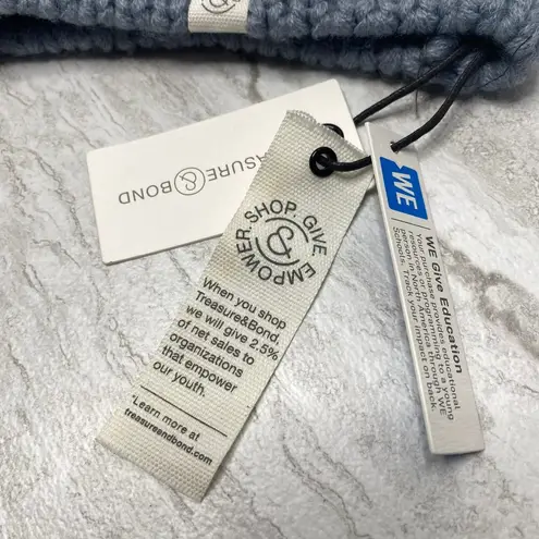 Treasure & Bond Chunky Knit Acrylic Faux Fur Pom Pom Beanie Hat Blue Winter New