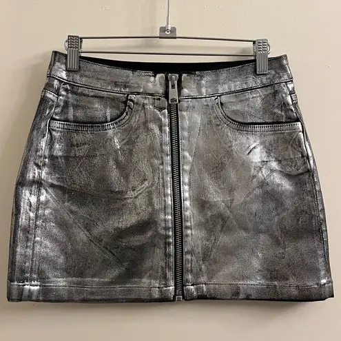 All Saints Cleo Silver Coated Denim Mini Skirt Size US 4