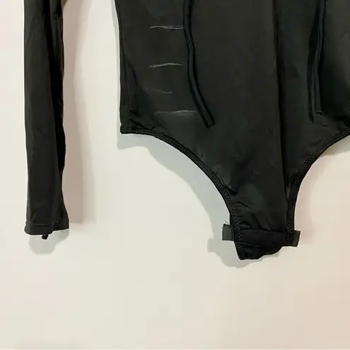 Rene Rofe Women’s Long Sleeve Lace Up Bodysuit Black Size Small NWT FLAW