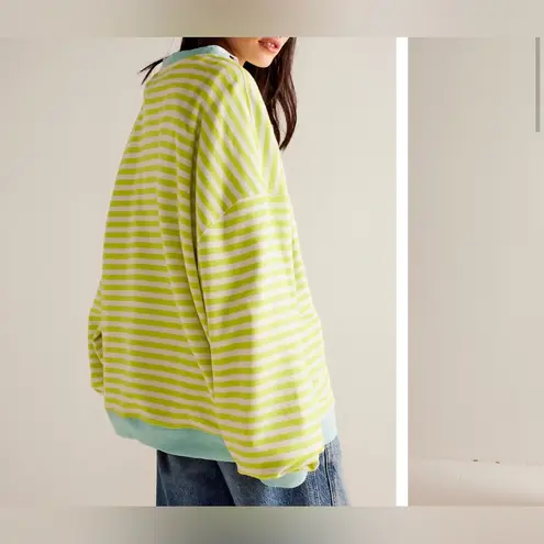 Free People NWOT  We the Free Classic Striped Oversized Crewneck - Lime Combo - L