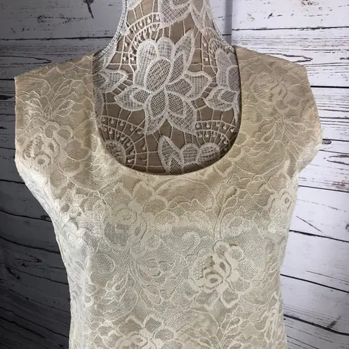 Leslie Fay Vintage 80's  sleeveless lace cream dress with ruffles size 10