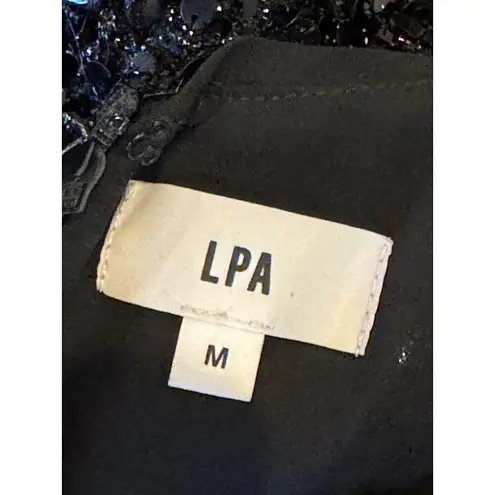 LPA Dress Women Medium Black Sequins Long Puff Sleeve Sheath Francisia Mini