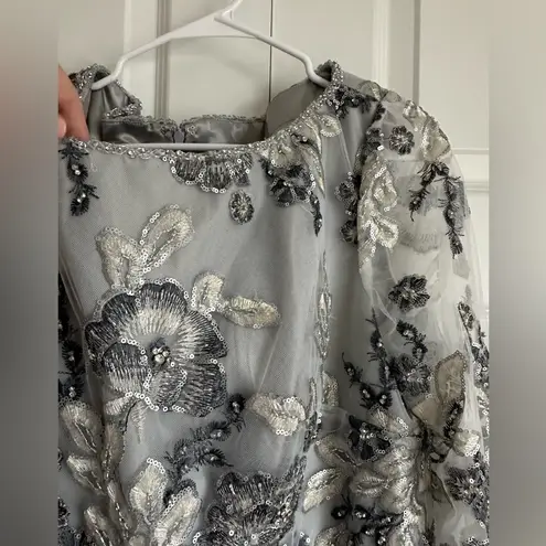 Mac Duggal Floral Embellished Illusion Sleeve Embroidered A-Line Gown- NWT