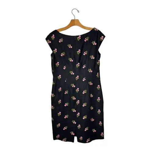 Carlisle Dress Women 8 Black Linen Embroidered Floral Sheath Whimsigoth Dainty