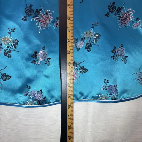 Vtg 80's Cheongsam Top Sz 38 Embroidered Aqua Floral Elegant Formal Traditional Blue