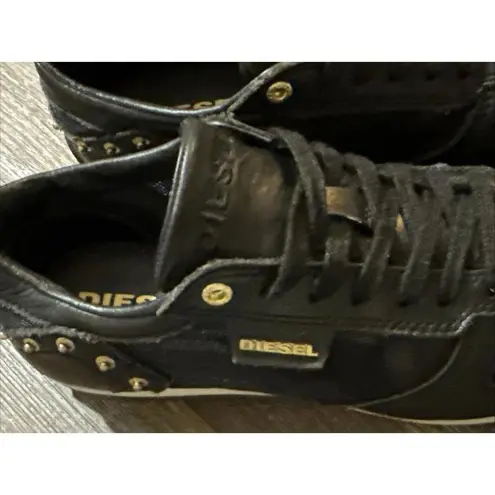 Diesel Black Gold Leather Mesh Sneakers Streetwear Shoes Goth Punk Emo 7