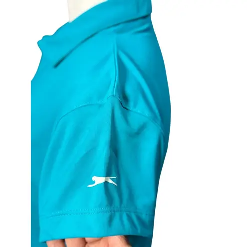 Slazenger NEW Womens Blue White Teal Short Sleeve Golf Polo Shirt Size S Stretch