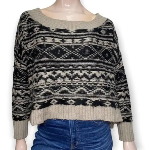 Trouvé Nordstrom M Black Tan Beige Oversized Reverse Slouchy Thick Knit Sweater Size M