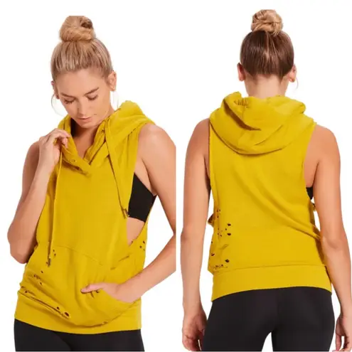 Niyama Sol Women’s Sleeveless Destroyed Hoodie in Chartreuse Yellow XL