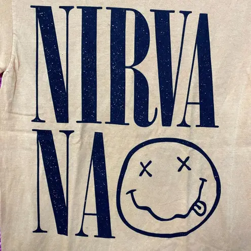 Nirvana Spell-Out Nevermind Smiley Face Grunge Tee Small