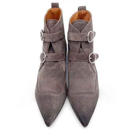 ALLSAINTS Viv Pointed Toe Gray Suede Western Double Strap Bootie Size 40 | US 9