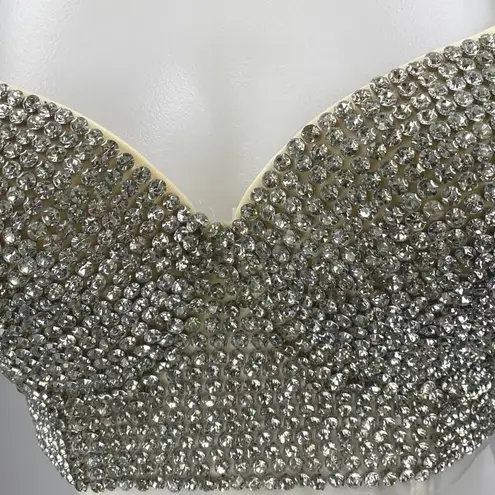 Silver Sleeveless Rhinestone Crystal Cami Camisole Bandeau Crop Tank Top Size M Size M